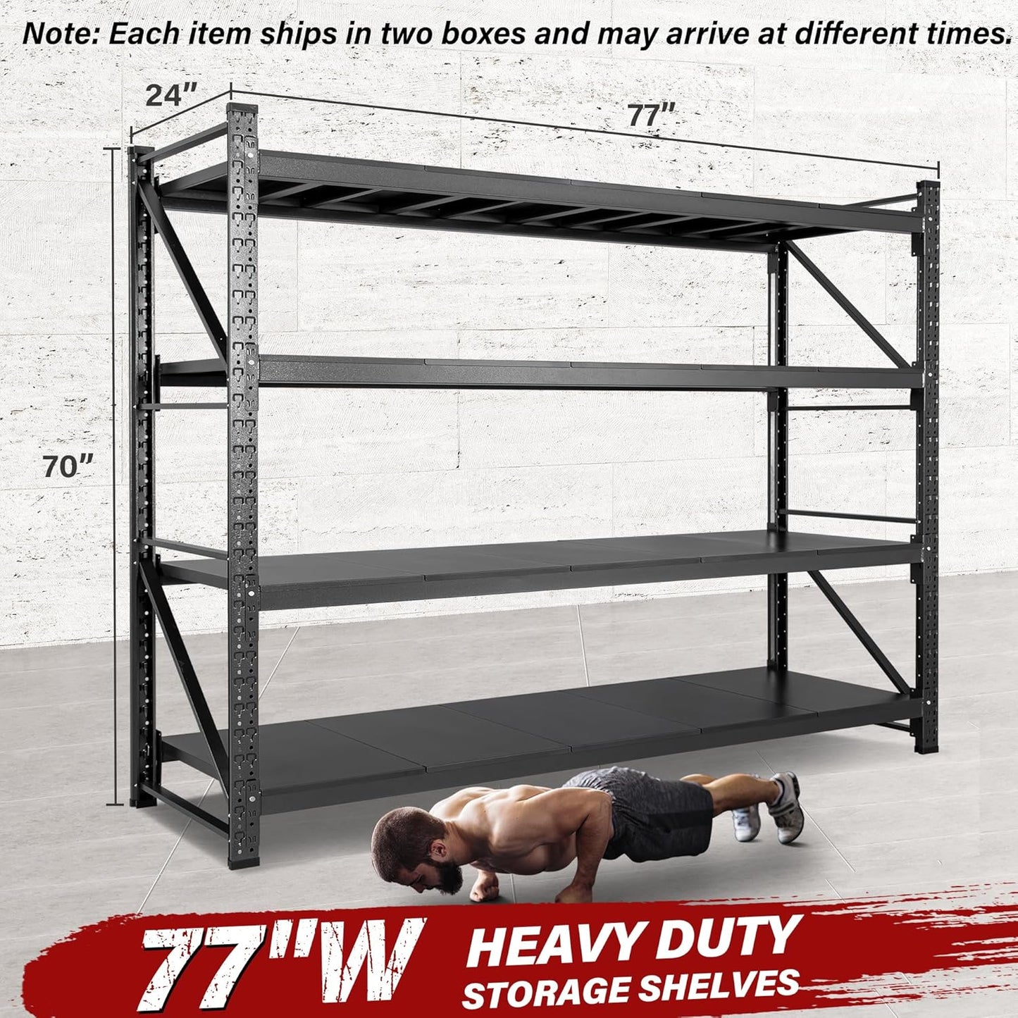 9000LBS Heavy Duty Garage Shelving Units,77" Wide & Deep Storage Shelves,Metal Garage Shelves,Large Storage Rack,Steel Shelf,Industrial Shelving for Shop,Warehouse,Basement,77" W x 24" D x 70" H