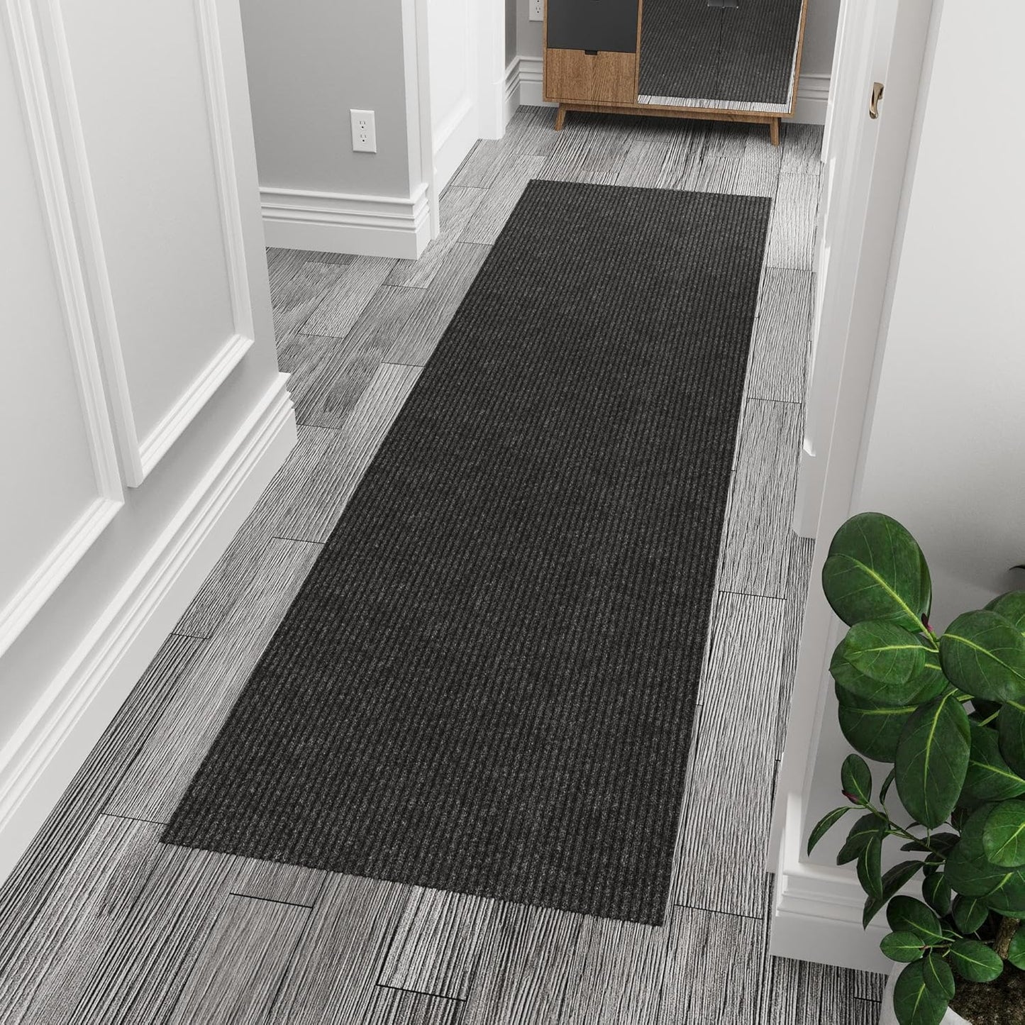 Ottomanson Hallway Runner Rug 2' x 6' Durable Non-Slip Mat with Scraper Pile for Indoor & Outdoor Use - Ideal for Kitchen, Entryway, Patio & Garage - High-Traffic Carpet, Black