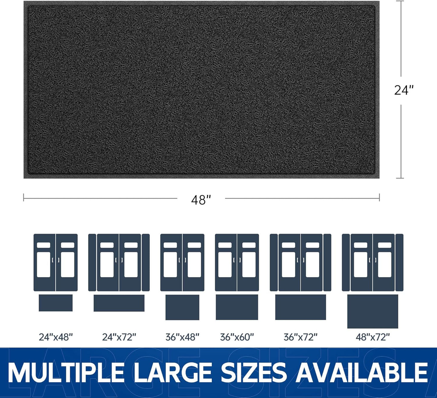 Sturdy Front Door Mat, 48" x 24" Heavy Duty Indoor Outdoor Doormat for Entryway, Fade Resistant, Waterproof Low Profile Entry Mat, Non Slip Welcome Mat for Outside Entrance, Patio, Home