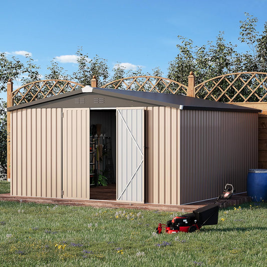 U-MAX 10' x 10' Shed Outdoor Storage Shed Clearance, Metal Garden Large Yard Steel Shed with Design of Lockable Doors, Tool and Utility Storage for Backyard, Garden, Patio, Outside use