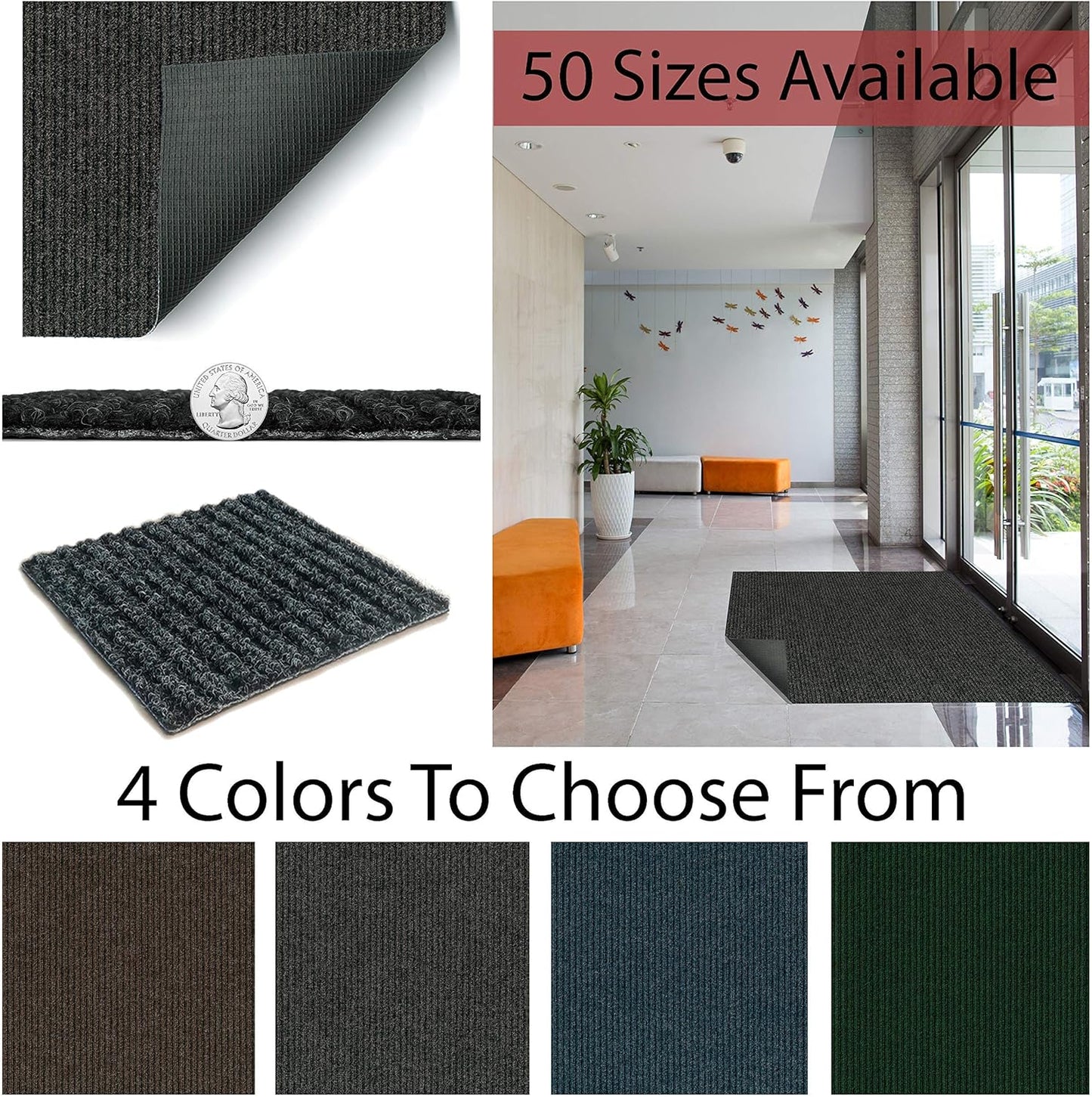 KOECKRITZ Heavy Duty Durable All Weather Indoor/Outdoor Non Slip Entrance Mat Rugs and Runners for Office Business Building Home Garage Front Door - 2' x 5' Charcoal