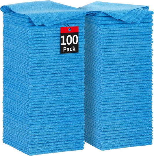 HOMERHYME Shop Towels, 100 Pack Microfiber Towels for Cars, Microfiber Cleaning Cloths, Bulk Multipurpose Lint-Free Cleaning Rag for Mechanic Automotive Garage Office, 11.5"*11.5" Blue